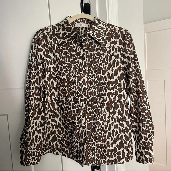 Tory Burch Reva Leopard Poplin Shirt Long Sleeve Button Down - Picture 2 of 7